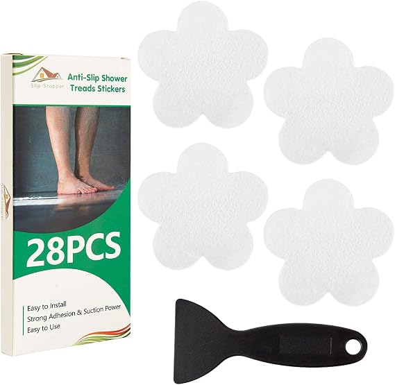 Non Slip Bathtub Stickers 28 PCS Adhesive Anti Slip Shower Stickers for Bath Tub, Bathroom, Stairs with Premium Scraper