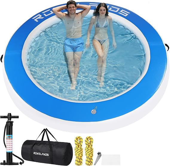 Inflatable Water Hammock Floating Dock, Round Float Ring for Summer Party, Heavy-Duty Raft Platform for Lakes Pools Oceans