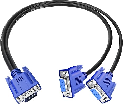 VGA Splitter Cable 1080P Dual VGA Monitor Y Cable 1 Male to 2 Female Adapter Cable Only for Screen Duplication - 1.5 Feet (No Screen Extension) - Only Work for Identical Monitor