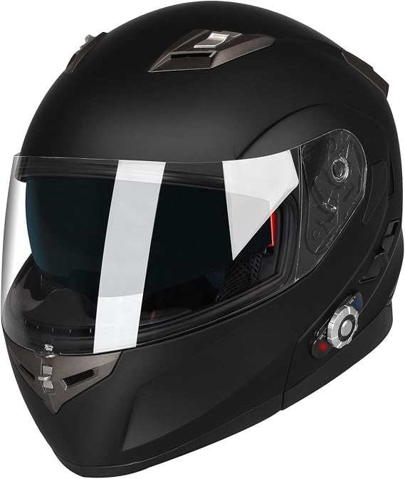 FreedConn BM2-S Bluetooth Motorcycle Helmet, Flip-Up Modular Motorbike Helmet, 500M Connectivity for 2-3 Riders, Voice Dial, Hands-Free Call, MP3, FM, DOT Certified (X-Large, Matte Black)