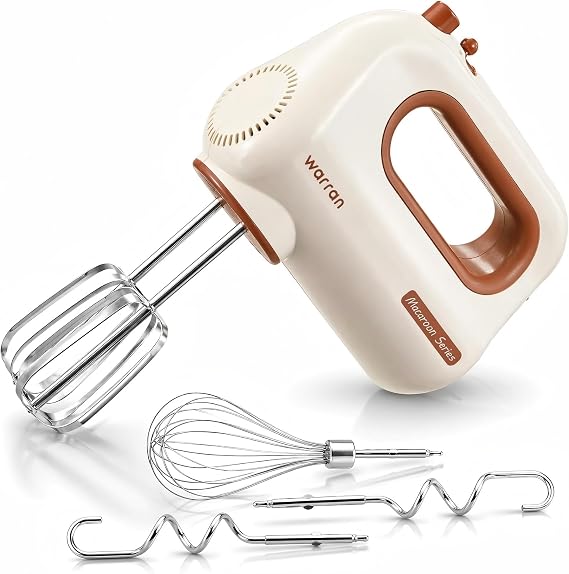 300W Compact Lightweight Electric Hand Mixer, with Powerful Quiet DC Motor for Baking, Cake, Brownies, Cookie Dough, Ideal for Home Kitchen (White)