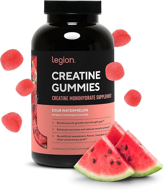 LEGION Creatine Monohydrate Gummies for Men & Women Clean Chewable Creatine Supplement for Strength, Endurance & Muscle Recovery 30 Sour Watermelon Flavor Servings No Artificial Flavors