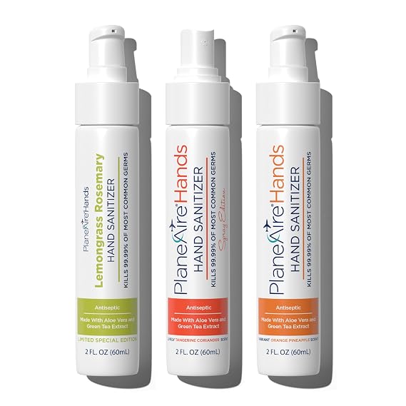 Beach & Cabana Variety 3pk Hand Sanitizer | Orange Pineapple Gel, Tangerine Coriander Spray, Lemongrass Rosemary Lotion | Travel Size | Made with Aloe Vera & Essential Oils | Rich in Vitamin E
