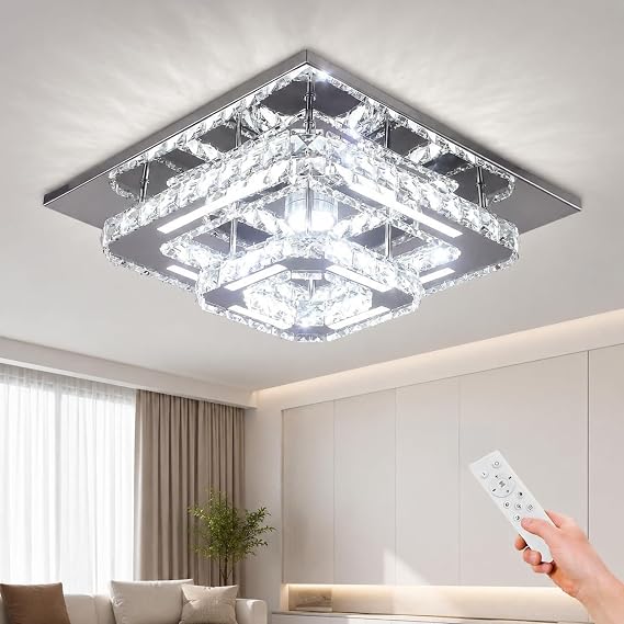 11.8" Dimmable Small Crystal Chandelier Flush LED Ceiling Light