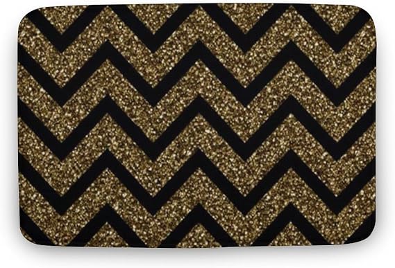 Black and Gold Glitter Chevron Stripes Pattern Bathroom Rugs, Non Slip & Absorbent Bath Mat Carpets for Bathroom, Entryway or Sink 20 x 32