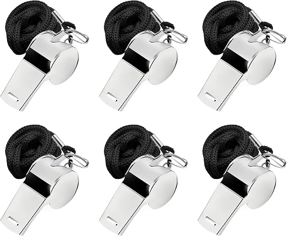6 Pack Stainless Steel Whistle, Metal Referee Whistle with 45cm Lanyard, Loud Crisp Sound Whistles for Outdoor Activities, Football, Basketball, Coaches, Referees, Lifeguards, Emergency