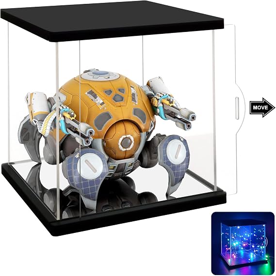 NONEMEY Clear Acrylic Display Case with Two Kind of Lights, Dustproof Diecast Model Show Box,Countertop Box Cube Organizer Stand Dustproof Protection Showcase for Collectibles (6x6x6inch；15x15x15cm)