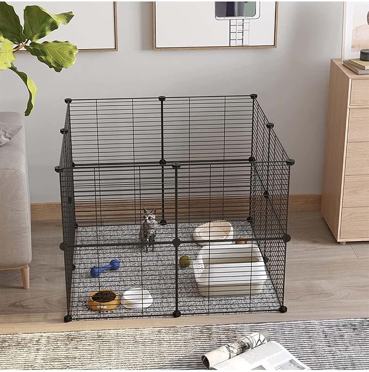 16 Panel Evcil Küçük Hayvan Kedi Köpek Kuş Evi Kafesi Oyun Parkı Portatif Taşınabilir Metal Tel