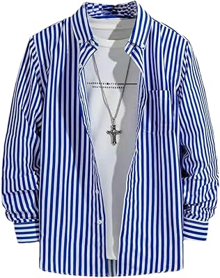 Mens Dress Shirts Striped Long Sleeve Plaid Checked Shirt Smart Casual Business Non-Ironing Korean Slim Fit Formal