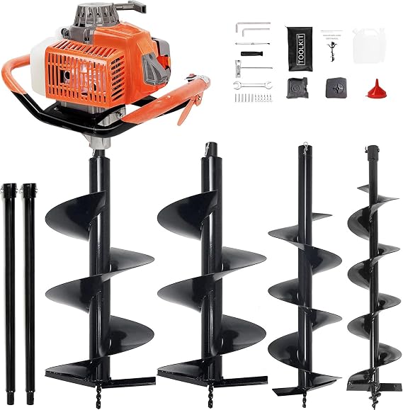 72CC Auger Post Hole Digger Gas Powered w/ 3 Bit & 2 Rods