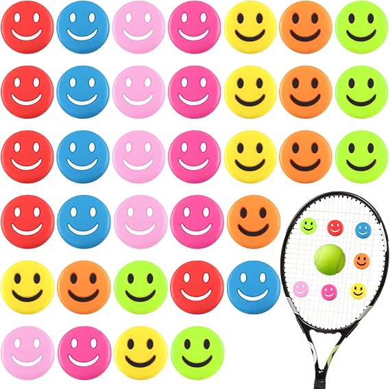 Jexine 35 Pcs Tennis Vibration Dampener Silicone Racket Dampener Cute Tennis Supplies Racket for Gift (Smile)