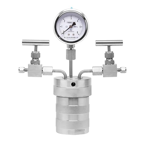 Hydrothermal Autoclaves Reactor, Mini Stainless Steel Pressure Reactor with Gas Connections and Pressure Gauge, PTFE Lining for 180 Degrees Celsius 3MPa (50ml)