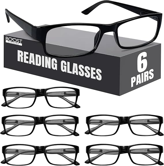 Boost Eyewear Reading Glasses, Traditional Black Frames, with Spring Loaded Hinges
