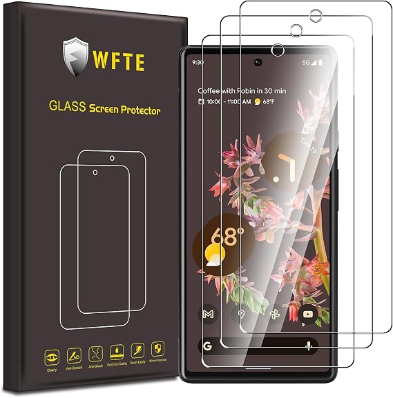 WFTE 3-Pack Screen Protector for Google Pixel 6,9H Hardness,Anti-Scratch,Anti-Fingerprint,Bubble-Free,HD Clear,Premium Protective Tempered Glass Film for Pixel 6,Case Friendly