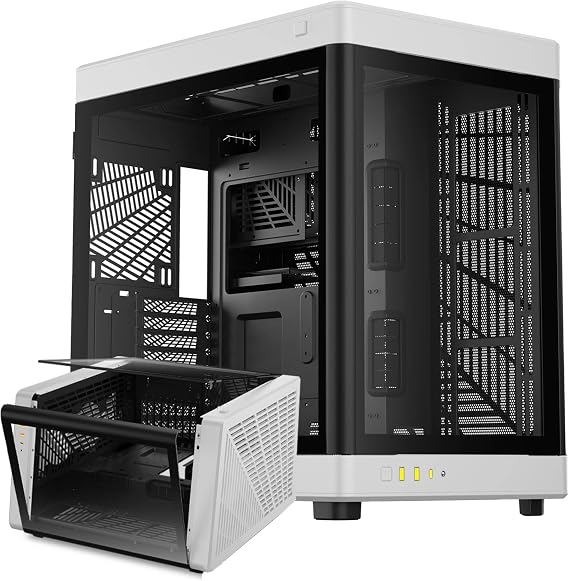 GAMDIAS RGB Dual-Chamber Panoramic Tempered Glass Gaming PC Case; 2-way Standing with Vertical & Horizontal Orientaton and One-touch Open; Computer Case support 420mm AIO & Huge Cable Management Space