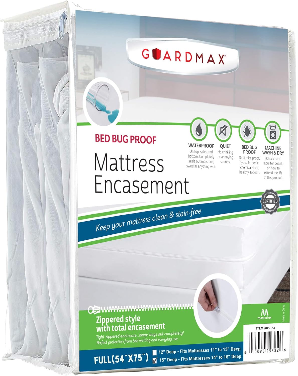 Guardmax Jersey Knitted Full Zippered Mattress Encasement with Deep Pockets - Waterproof & Bed Bug Proof Mattress Protector - Comfortable, Soft, and Noiseless Zippered Bedding - 54 x 75 x 15