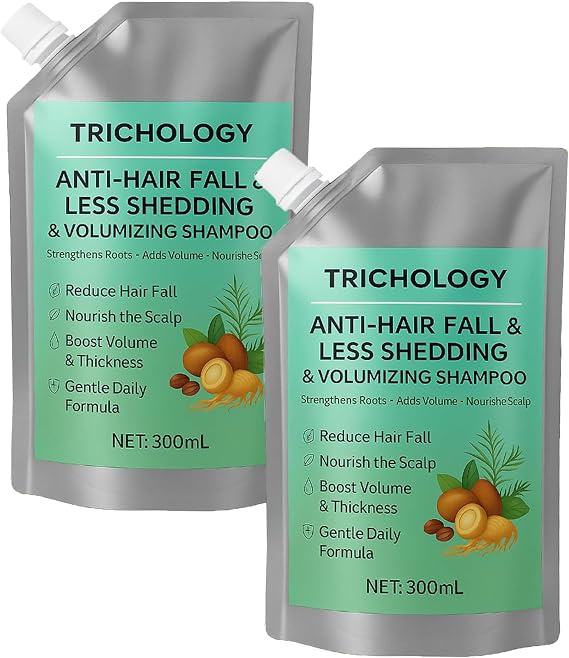 Trichology Anti-Hair Fall & Less Shedding & Volumizing Shampoo - Strengthens Roots, Nature Shampoo Oil Control & Scalp Nourishment, Adds Thickness & Shine for Men & Women (2Pcs)