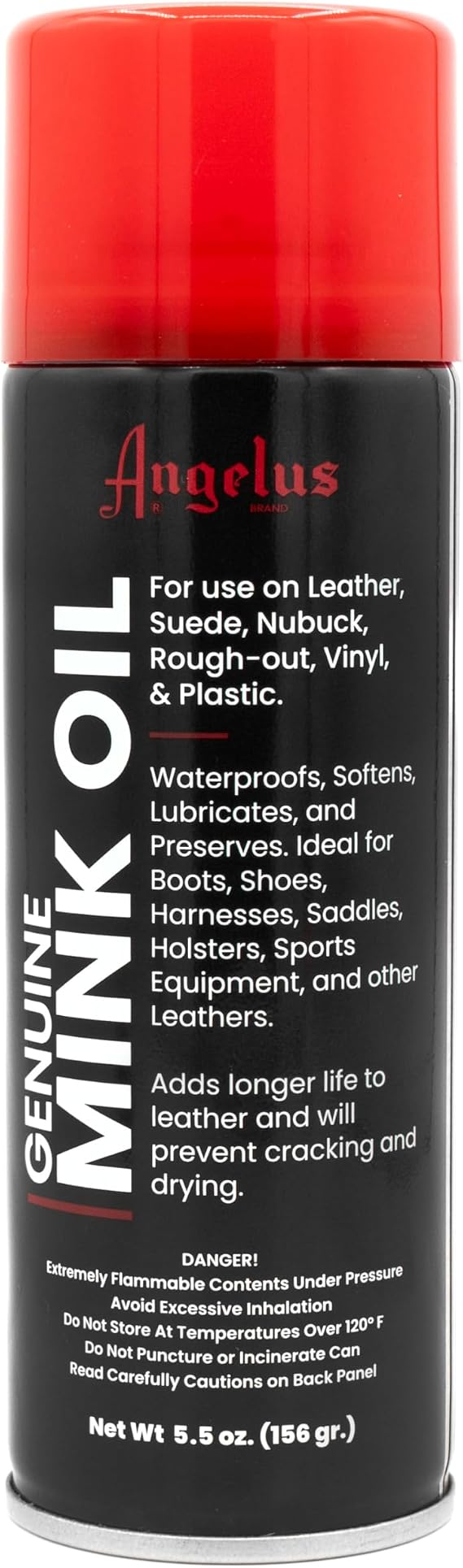 Angelus Genuine Professional Mink Oil Conditioner Spray, 5.5 oz - Premium Leather Conditioner, Waterproofs, Softens, Extends Life of Leather Shoes, Boots, Gloves, Saddles - for Suede, Nubuck, Vinyl