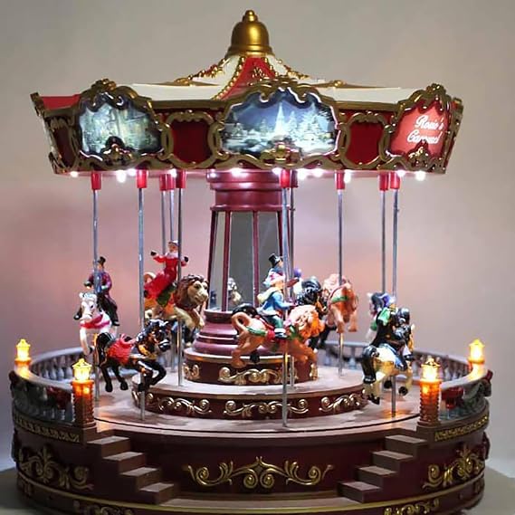 Musical Christmas Carousel, Animated Christmas Carousel with Lights, Light Up Christmas Decoration, for New Year Party Supplies, Christmas Indoor Decorations Desktop Ornament.