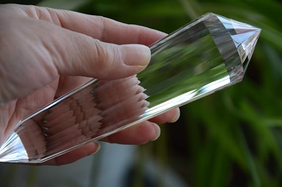 Kexin Crystal Real Tibet Himalayan High Altitude Clear 24 Sided Crystal Point Quartz Vogel Style Wand 5.66 Inch Spiritual Reiki Healing
