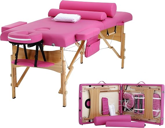 Massage Tables Portable Lash Bed 73 inch Tattoo Table, Height Adjustable Portable Spa Bed, 3 Folding Chiropractic Table w/Carry Case/Face Cradle/Hand Pallet/Towel Hanger/Oil Pouch/Sheet/2 Bolster
