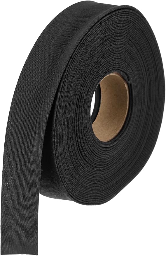 MECCANIXITY 1 Inch Double Fold Bias Tape Polyester Continuous Bulk Bias Tape for Sewing,Seaming Quilting Hemming Binding Crafts (Black 10 Yards)