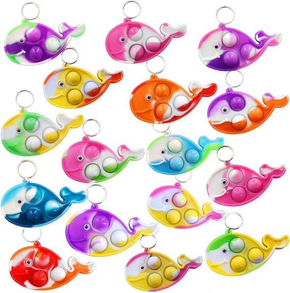 30 Packs Bulk Whales Backpack Mini pop Fidget Keychain,Sea Animal Supplies,Birthday Party Favors,Summer Students Gifts for boy and Little Girl