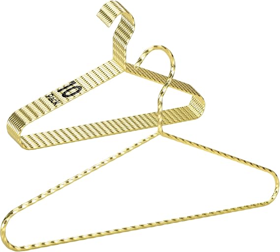 Gold Metal Braided Clothes Hangers | Luxurious, Strong & Heavy-Duty | Durable Fancy Braided Design - 10 Pack