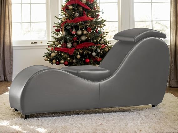 MUZZ Yoga Chaise Lounge Chair w/Adjustable Cushion, Modern Faux Leather Yoga Chair for Adults Stretching, Relaxation, Chaise Lounge for Living Room- Leather/Dark Grey