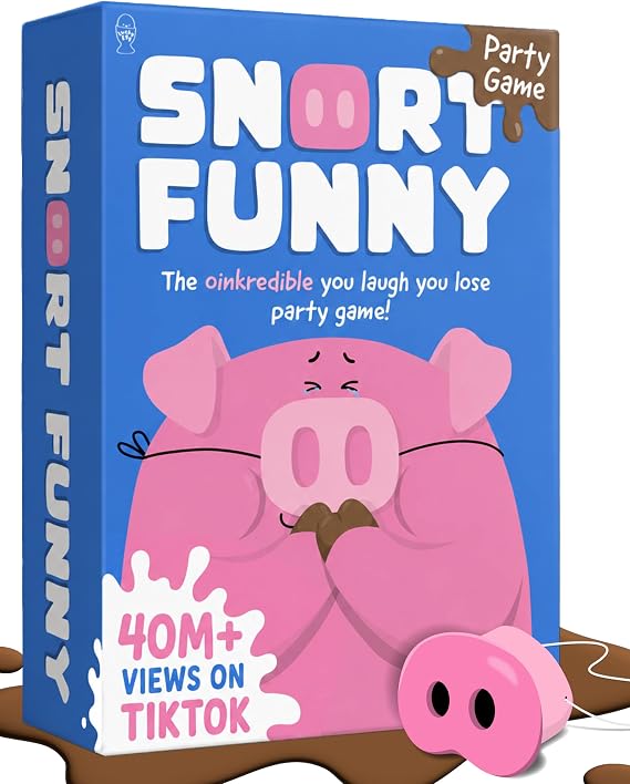 Snort Funny – The Oinkredible You Laugh You Lose Party Game | Family Games for Kids and Adults | 150 Challenge Cards, 5 Pig Snouts & Mud Tokens | Funny Games for Friend & Family, 4-8 Players, Ages 8+