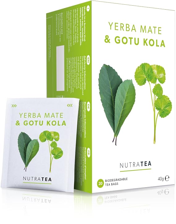 Nutra Tea - Yerba Mate & Gotu Kola - Yerba Mate Tea, Focus Tea - With Centella Asiatica - Caffeine Alternative Without the Jitters - 20 Individually Wrapped Bags - Herbal Infusion (1 Pack)