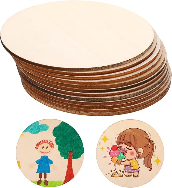 12 Pieces Wood Circles for Crafts, Unfinished Wood Circles Discs | Wooden Ornaments, for Crafts for DIY Crafts, 4 Inch, for Door Hanger Sign, Wood Buring, 12Pcs, 10CM/4IN