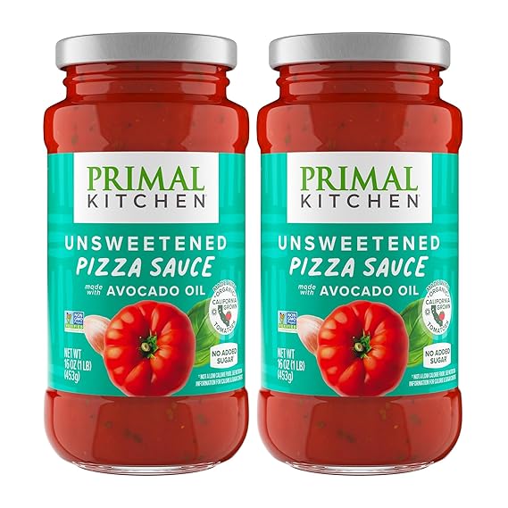 Primal Kitchen Unsweetened Red Pizza Sauce, No Added Sugar, Made with Avocado Oil, 2-Pack
