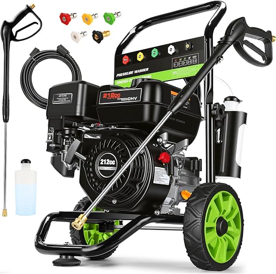 4200 PSI Gas Pressure Washer, 4.0 Max GPM 212CC 7HP Commercial Gas Power Washer, Spray Gun and Wand, 5 Nozzle Set, for Cars/Fences/Driveways/Homes/Patios/Furniture