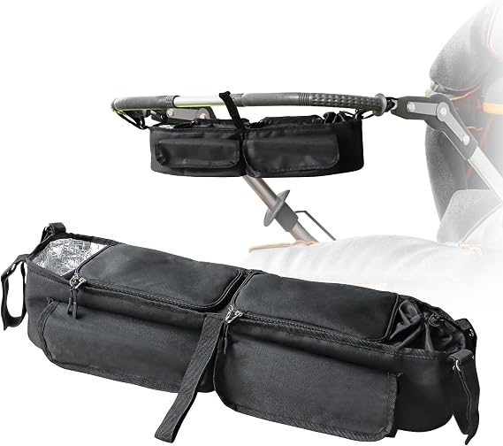 Double Stroller Organizer, Parent Console Double Baby Stroller Accessories Compatible with Jeep, for Bob Duallie, for City Mini GT2, Baby Travel Essential Storage Attachment, Black