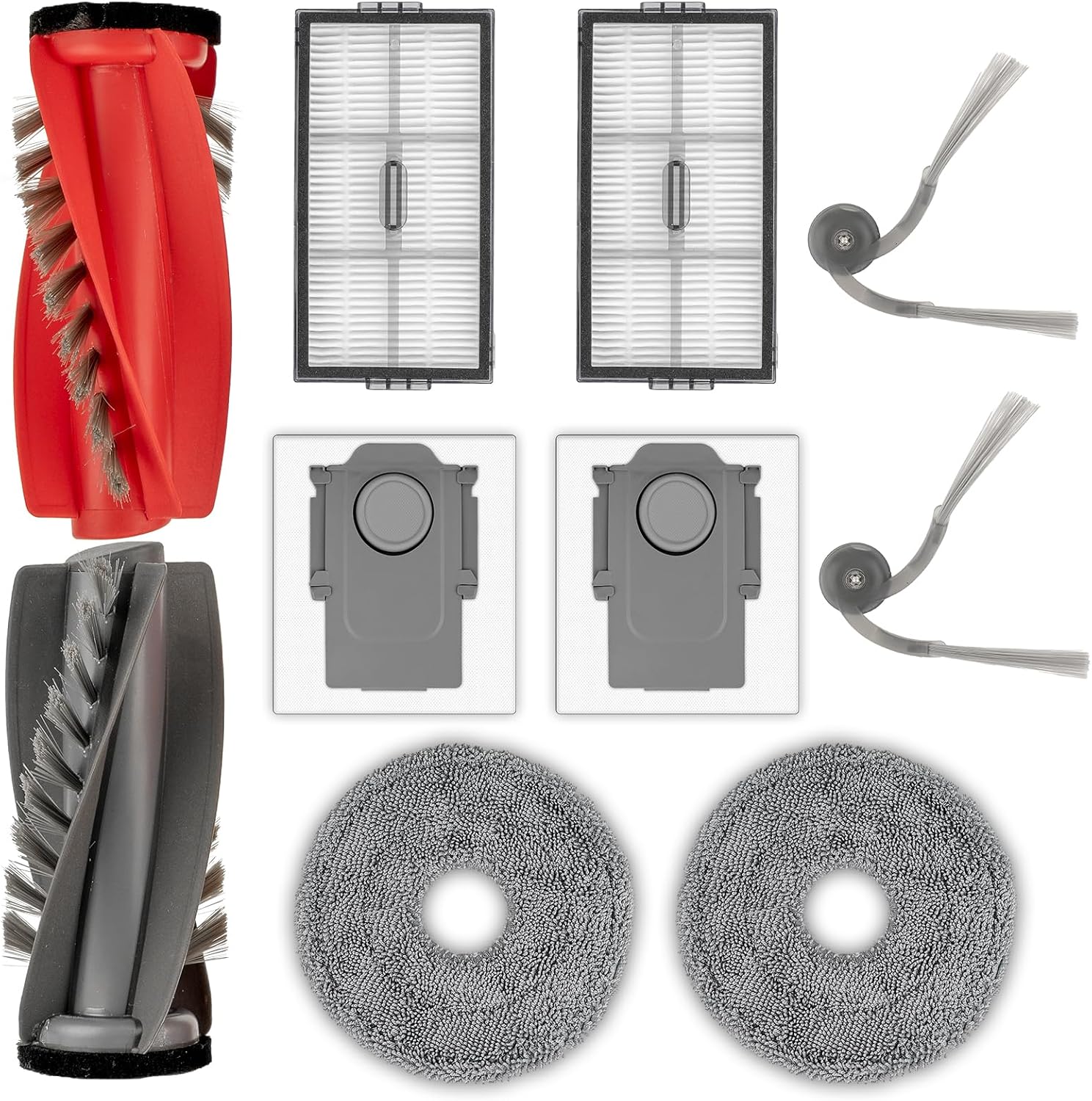 10 Pack Saros 10R Qrevo CurvX Replacement Parts Compatible with Roborock Saros 10R Qrevo CurvX Robot Vacuum, 2 Roller Brushes, 2 Side Brushes, 2 Dust Bags, 2 HEPA Filters, 2 Mop Pads