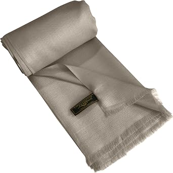 CJ Apparel Light French Beige Solid Color Fringe Design Nepalese Shawl Seconds Scarf Wrap Stole Throw Head Wrap Pashmina Gift Hand Made in Nepal New