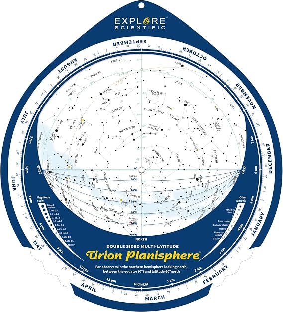 Double-Sided Multi-Latitude Planisphere Star Map Night Sky Guide for Astronomy
