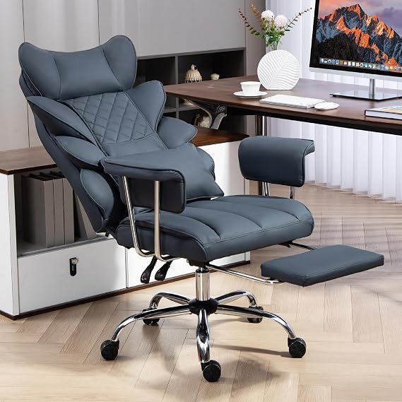 Office Chair with Footrest - Ergonomic Gaming and Executive Chair with 360° Swivel, 90°-135° Adjustable Backrest and Soft Armrests for Maximum Comfort (Black)