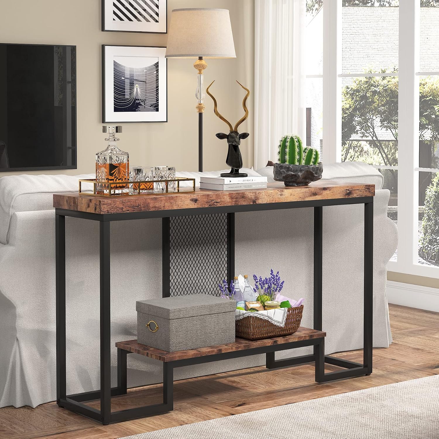 Tribesigns Table Console d'Entrée, 120 x 30 x 85cm pour Couloir et Salon avec Espace de Rangement, Marron Rustique