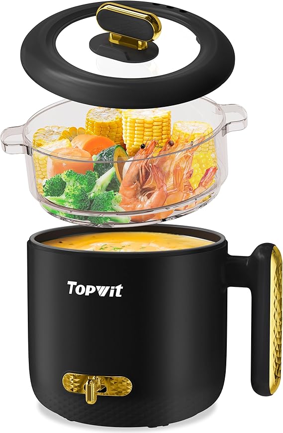 TOPWIT 1.8L Electric Hot Pot with Steamer, Ramen Cooker with Dual Power