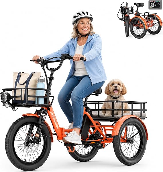 MOONCOOL Folding Electric Tricycle for Adults, 3-Wheeled Electric Bike | 500W/ 750W, 48V Removable Battery, 20" Aluminum, 1/6-Speed, Rear Differential, Suspension Fork, 450 lbs Load, 95% Assembled