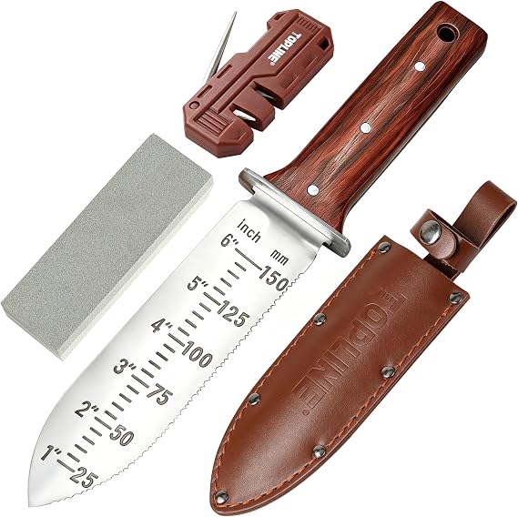 Topline Hori Hori Garden Knife, Garden Knife with Leather Sheath