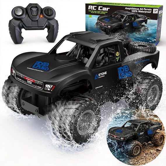 Amphibious Remote Control Car Monster Truck - 4WD Waterproof 1:16 Large All Terrain Off Road Vehicle RC Drift Cars Beach Pool Toys Gifts for Boys Kids 8-12