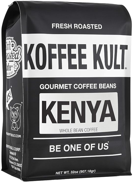 Koffee Kult Limited - Kenya Coffee Beans Whole Medium Roast - 100% Single Origin Direct Trade Arabica Beans - Fresh Artisan Roasted (Kenya, 32oz)