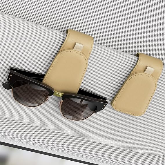 Magnetic Sunglass Holder for Car Visor, 2 Packs, Faux Leather | Strong Magnetism, for Most Car Visors, No Marks on Visor, Gift-Ready Packaging, Sunglass Organizer, Car Accessories for Men