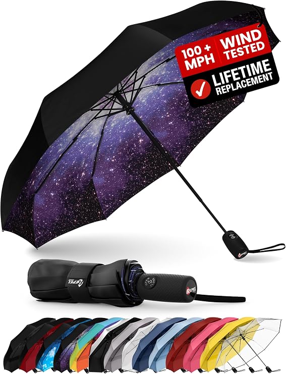 Repel Windproof Travel Umbrella - Compact & Withstands Winds up to 100MPH, Strongest Premium Auto Folding Umbrella for Rain and Sun - Durable, Light & Portable for Women & Men, Fits Backpack & Cars