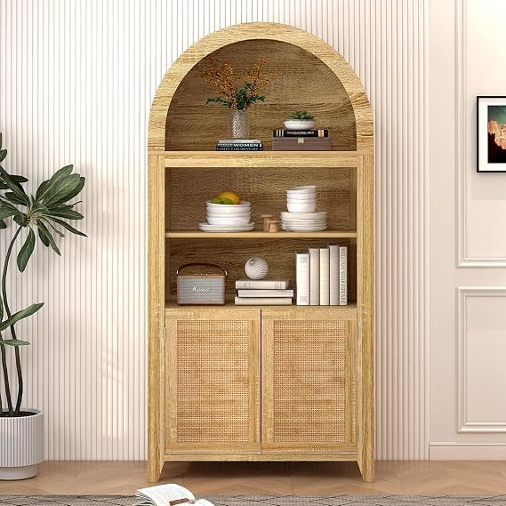 Bookcase,5-Tier Bookshelf with Doors, 160 Cm Tall Living Room Bookcase, Free Standing Display Shelf, Arched Bookshelf for the Living Room, Kitchen, 77.9 X 39.1 X 160.3 cm (Style 2)