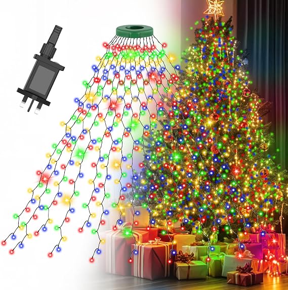 Christmas Tree Lights, Gcstnn 2m * 16 Lines 400 LEDs Fairy Lights Mains Powered with 8 Light Modes,Memory & Timing Function,Waterproof for 1.5-2.5M(5-10ft) Christmas Tree Indoor and Outdoor-Multicolor [Energy Class F]