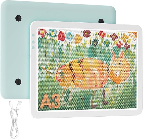 Bawaslom A3 Rechargeable Bright Tracing Light Box for Diamond Painting Art | Ultra-Thin & Portable Cordless LED Light Board with 3500mAh Battery for Weeding Vinyl,Tracing,Diamond Art,Sketching,Drawing